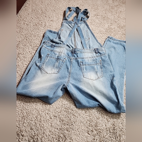 Ci Sono Womens Distressed Denim Overalls Size Small Light Wash Country Punk - Picture 11 of 11
